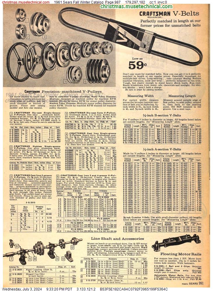 1961 Sears Fall Winter Catalog, Page 987