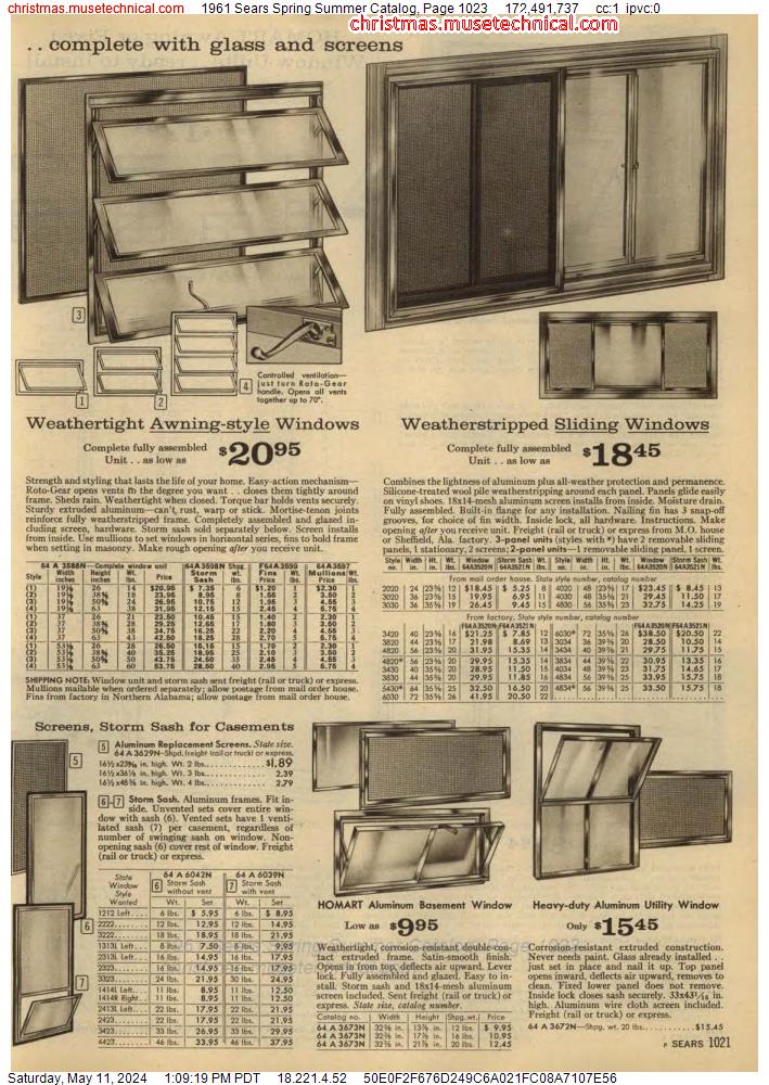 1961 Sears Spring Summer Catalog, Page 1023