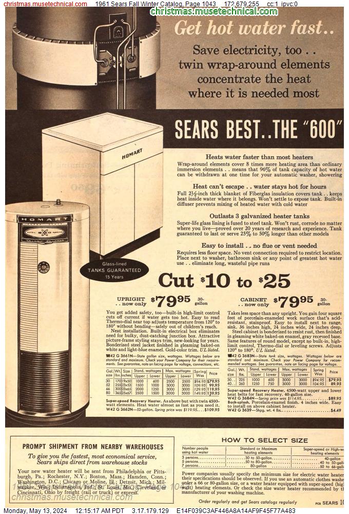 1961 Sears Fall Winter Catalog, Page 1043