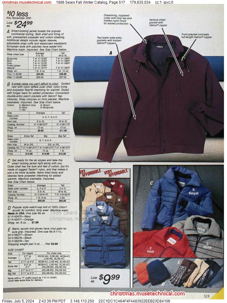 1986 Sears Fall Winter Catalog, Page 517