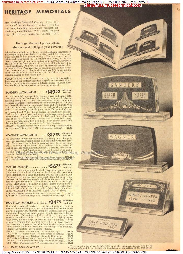 1944 Sears Fall Winter Catalog, Page 868