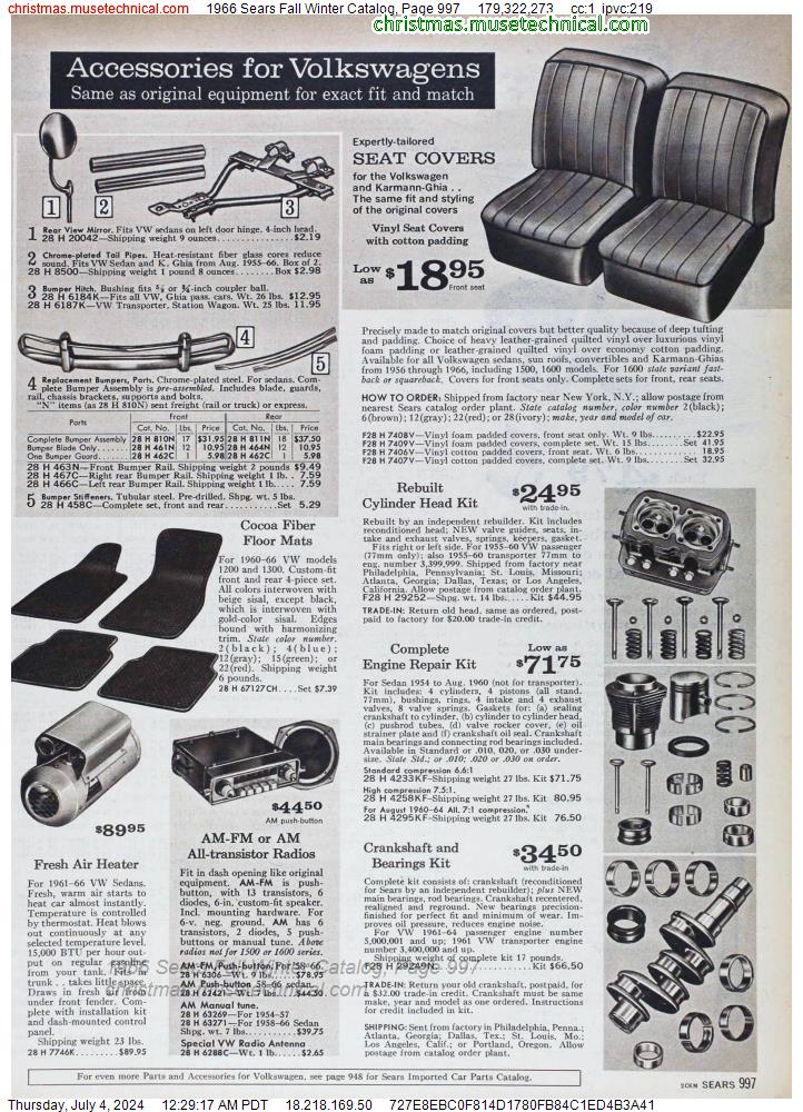 1966 Sears Fall Winter Catalog, Page 997