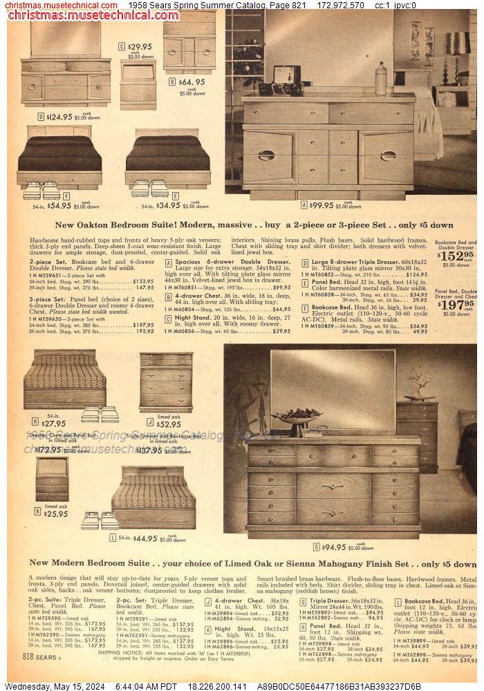 1958 Sears Spring Summer Catalog, Page 821
