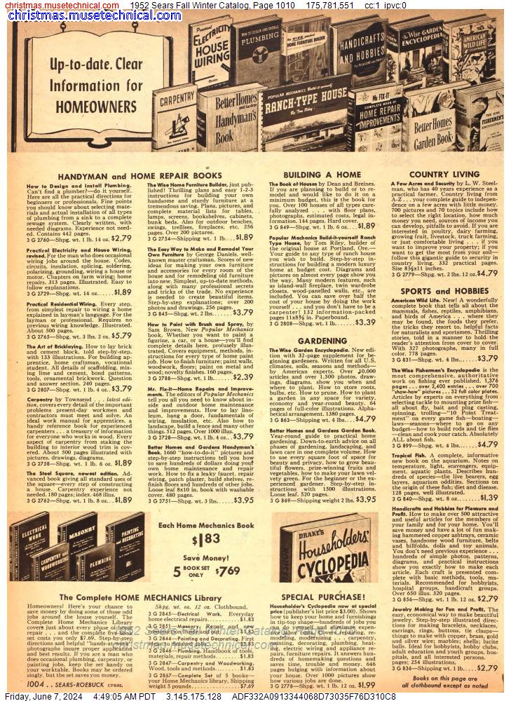 1952 Sears Fall Winter Catalog, Page 1010