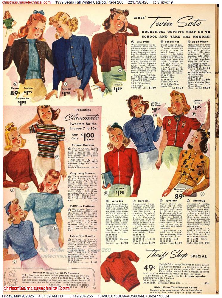 1939 Sears Fall Winter Catalog, Page 260