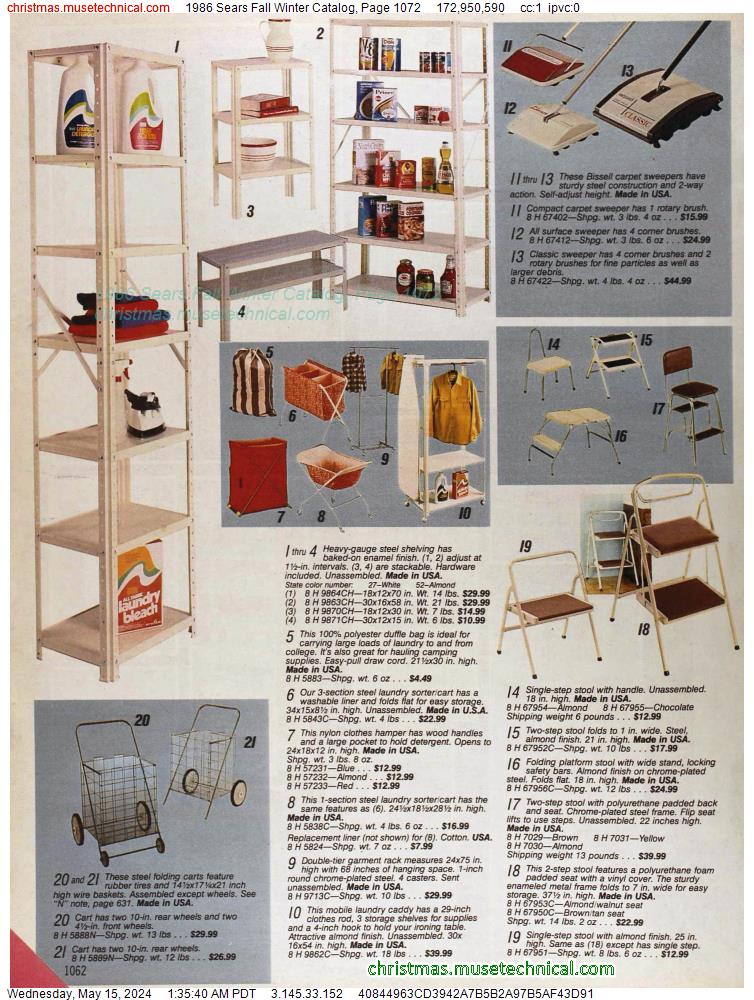 1986 Sears Fall Winter Catalog, Page 1072