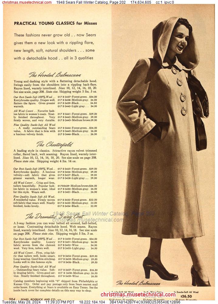 1948 Sears Fall Winter Catalog, Page 202