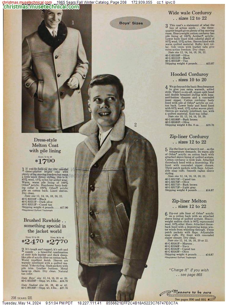 1965 Sears Fall Winter Catalog, Page 208