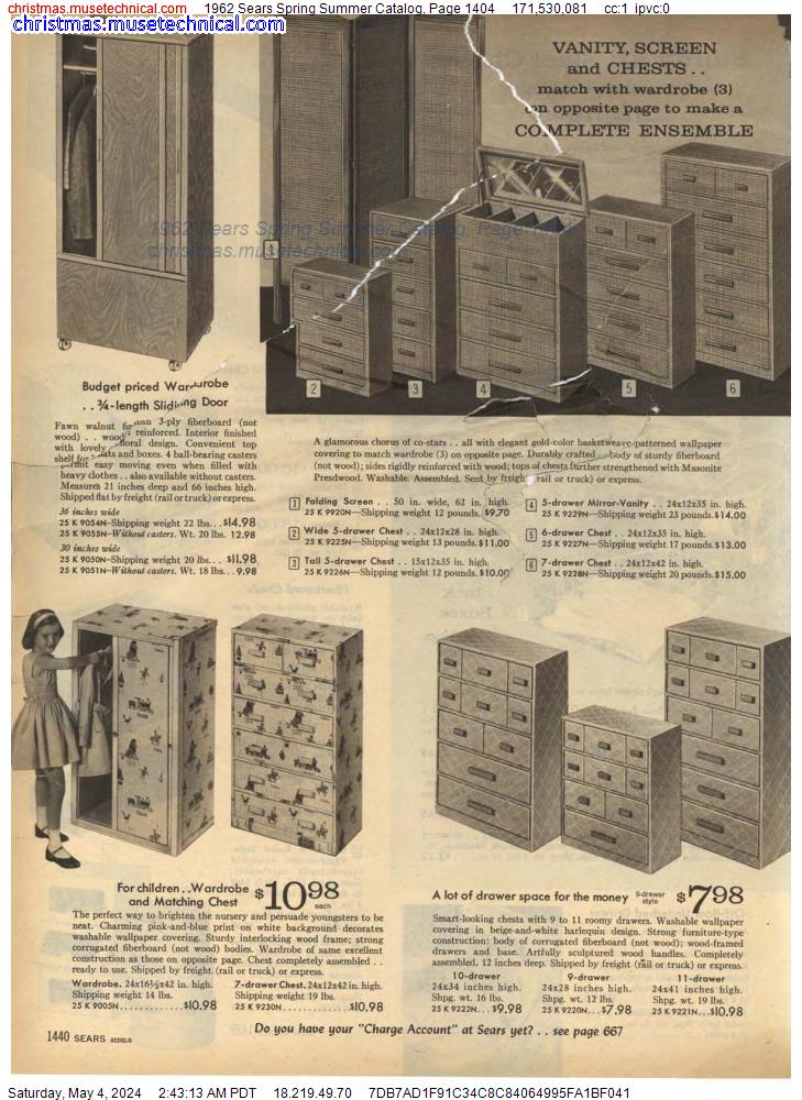 1962 Sears Spring Summer Catalog, Page 1404