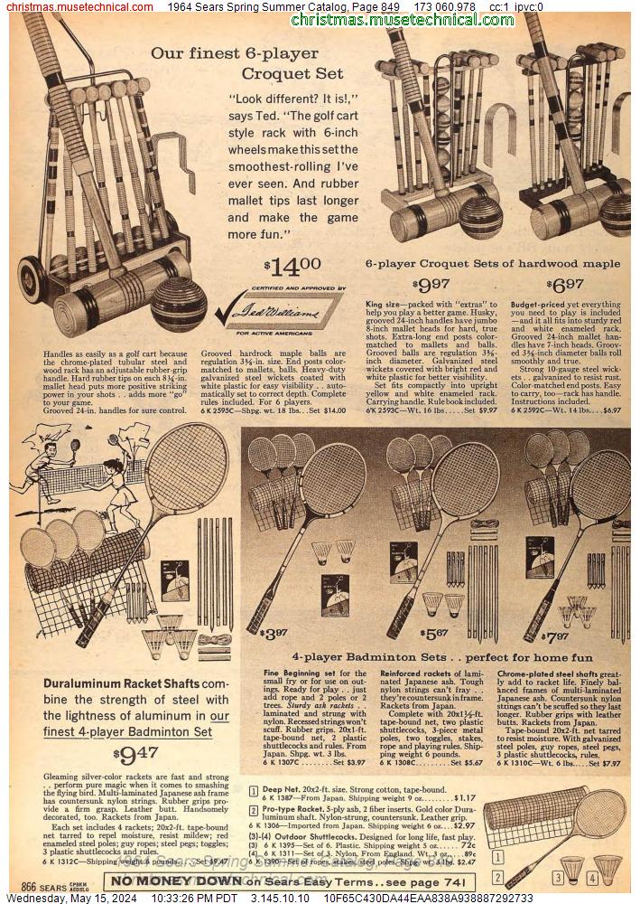 1964 Sears Spring Summer Catalog, Page 849