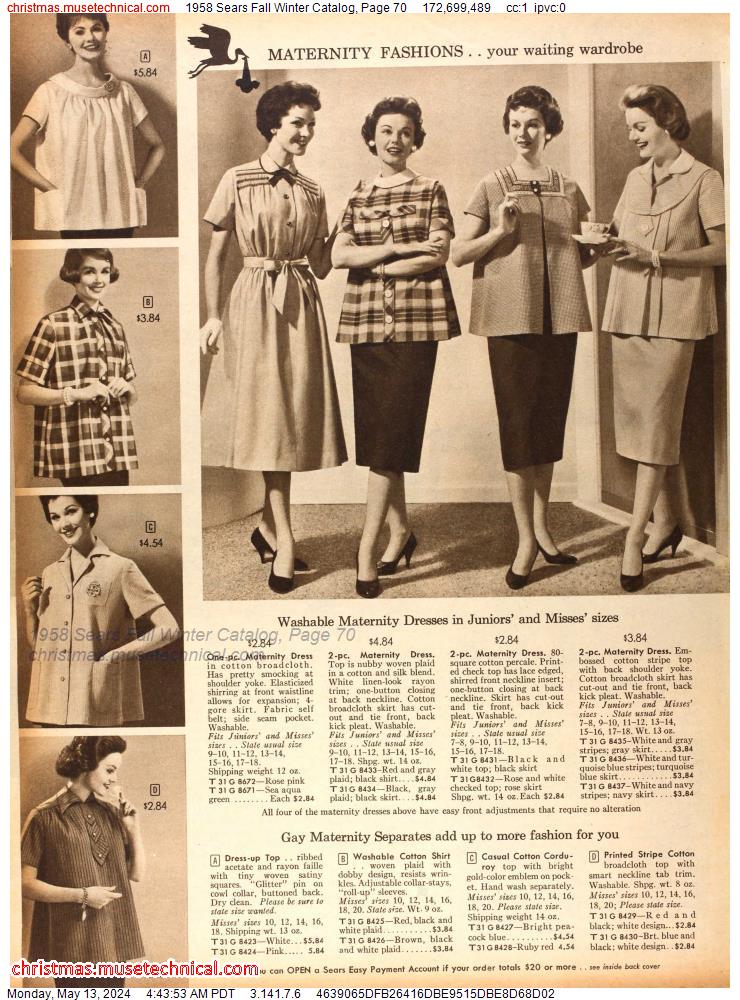 1958 Sears Fall Winter Catalog, Page 70