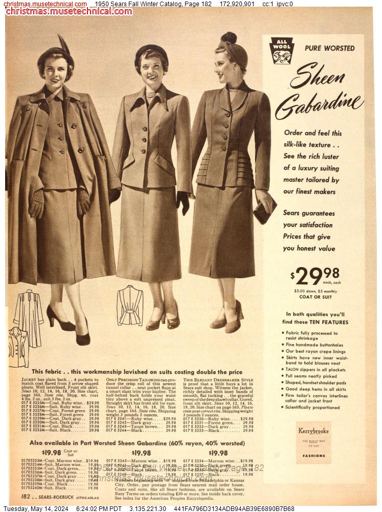 1950 Sears Fall Winter Catalog, Page 182