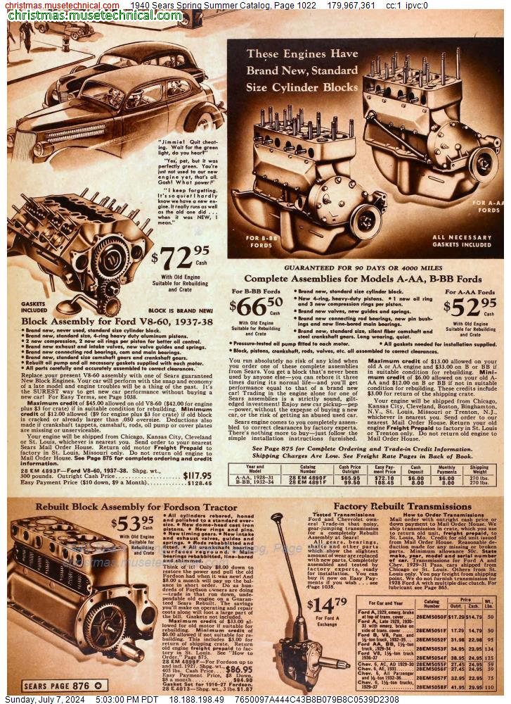 1940 Sears Spring Summer Catalog, Page 1022