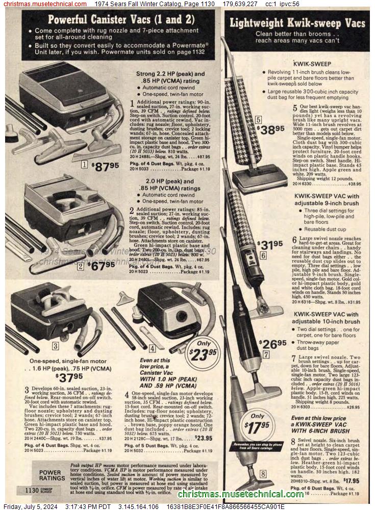 1974 Sears Fall Winter Catalog, Page 1130