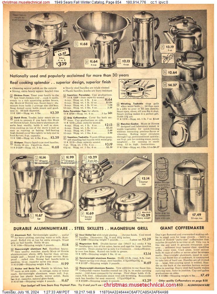 1949 Sears Fall Winter Catalog, Page 854
