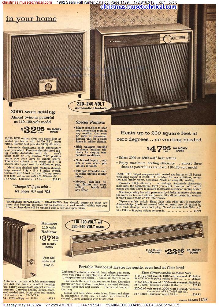 1962 Sears Fall Winter Catalog, Page 1189