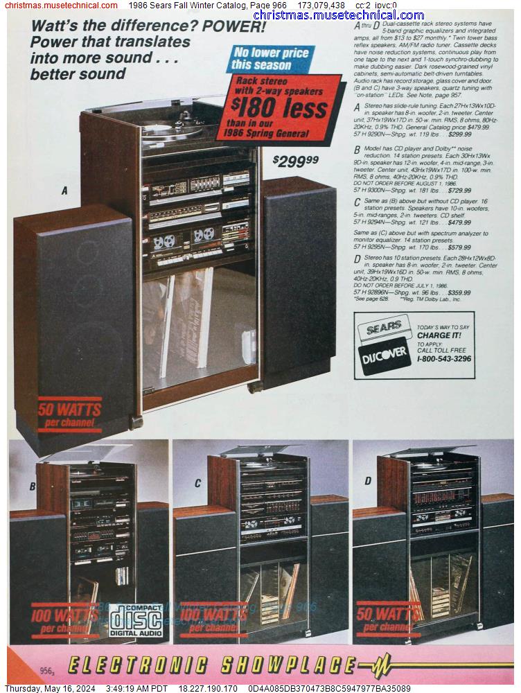 1986 Sears Fall Winter Catalog, Page 966