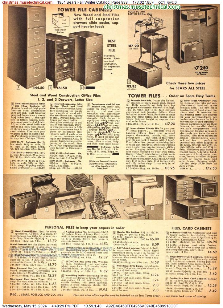 1951 Sears Fall Winter Catalog, Page 938