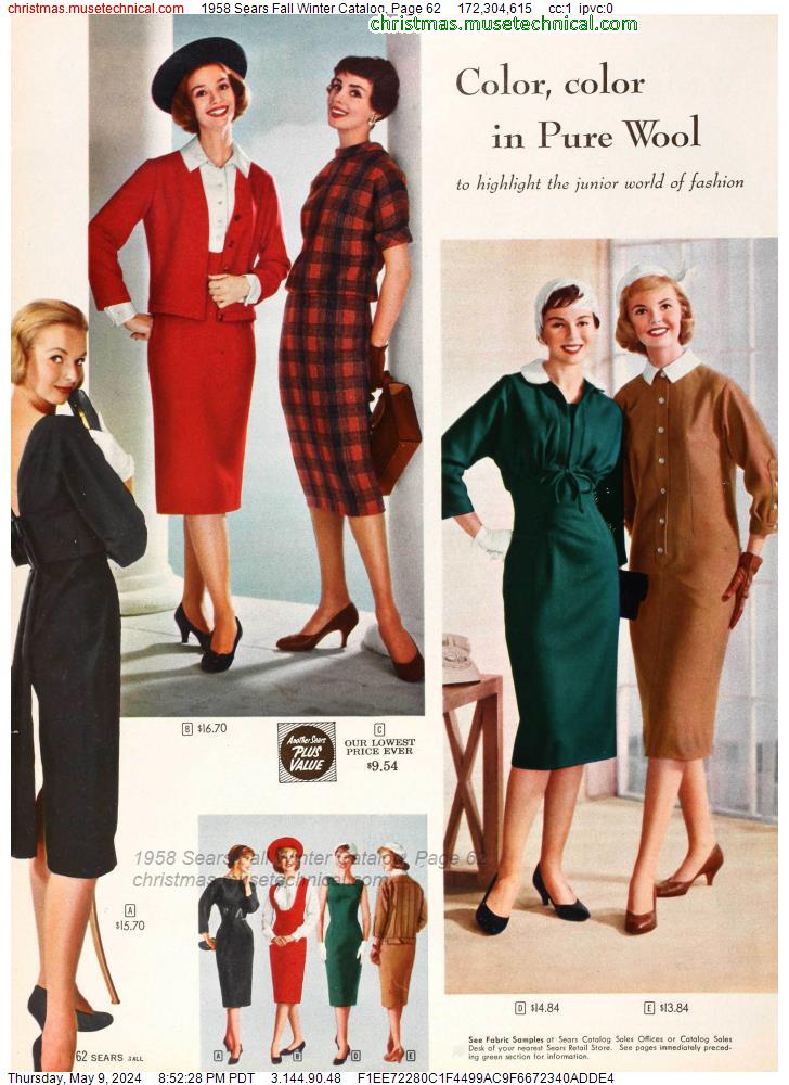 1958 Sears Fall Winter Catalog, Page 62