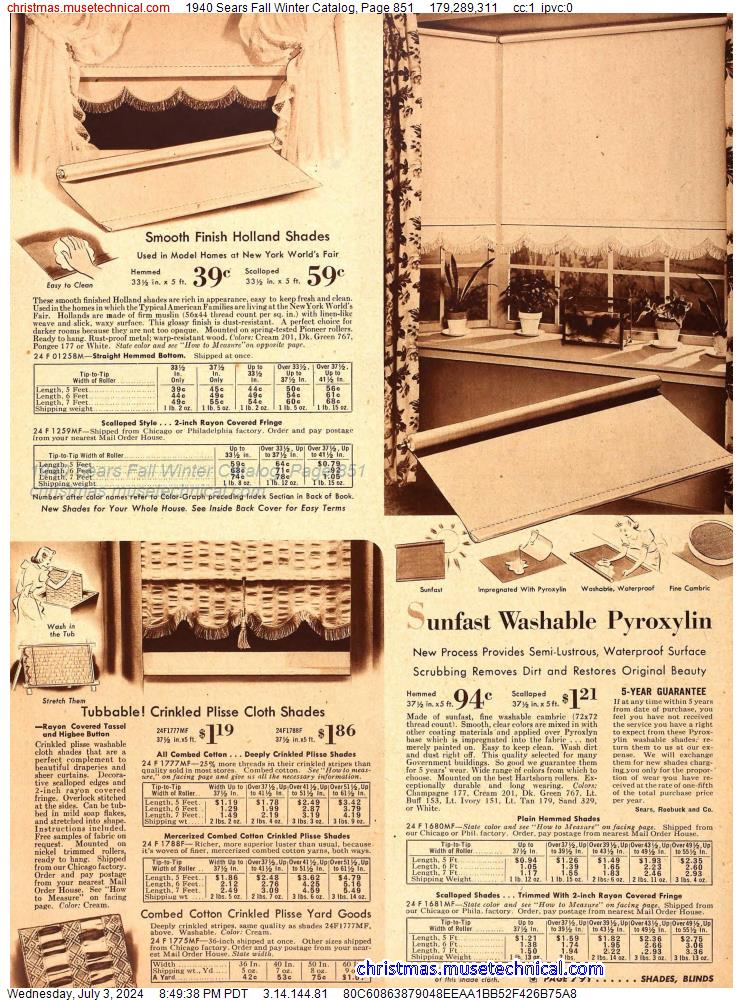 1940 Sears Fall Winter Catalog, Page 851