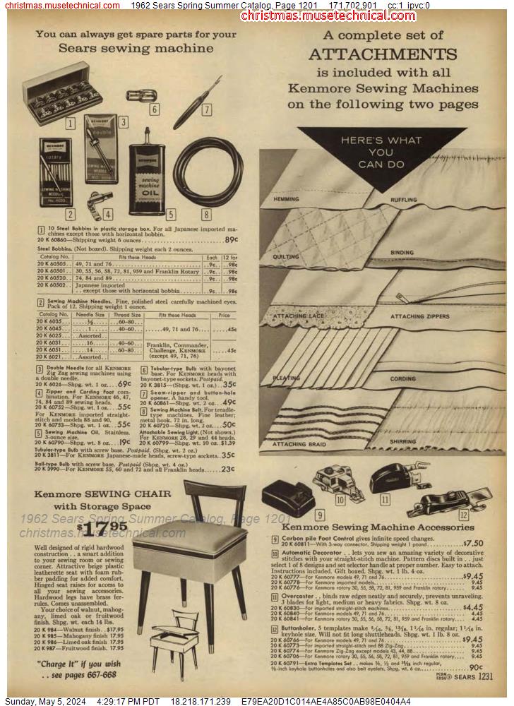 1962 Sears Spring Summer Catalog, Page 1201