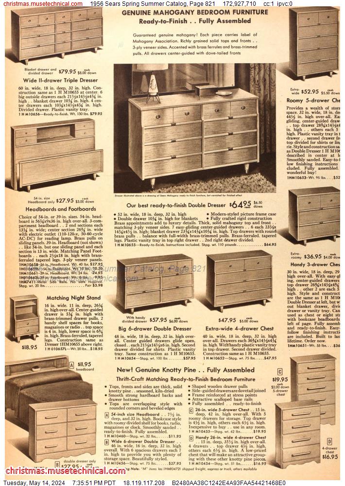 1956 Sears Spring Summer Catalog, Page 821