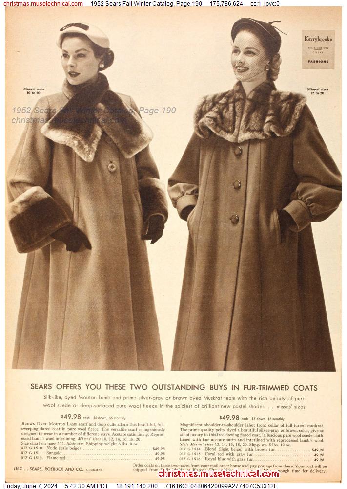 1952 Sears Fall Winter Catalog, Page 190