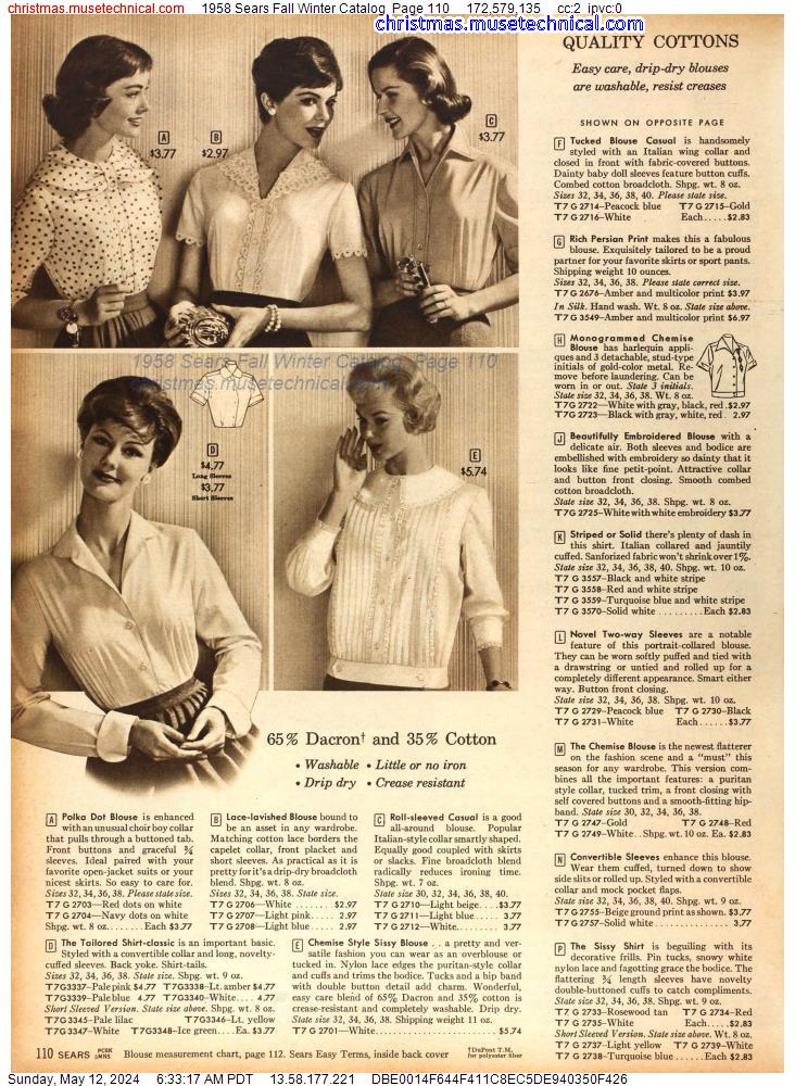 1958 Sears Fall Winter Catalog, Page 110