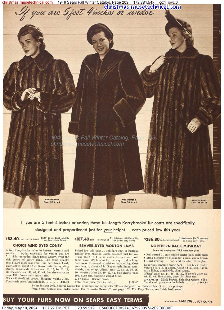 1949 Sears Fall Winter Catalog, Page 203