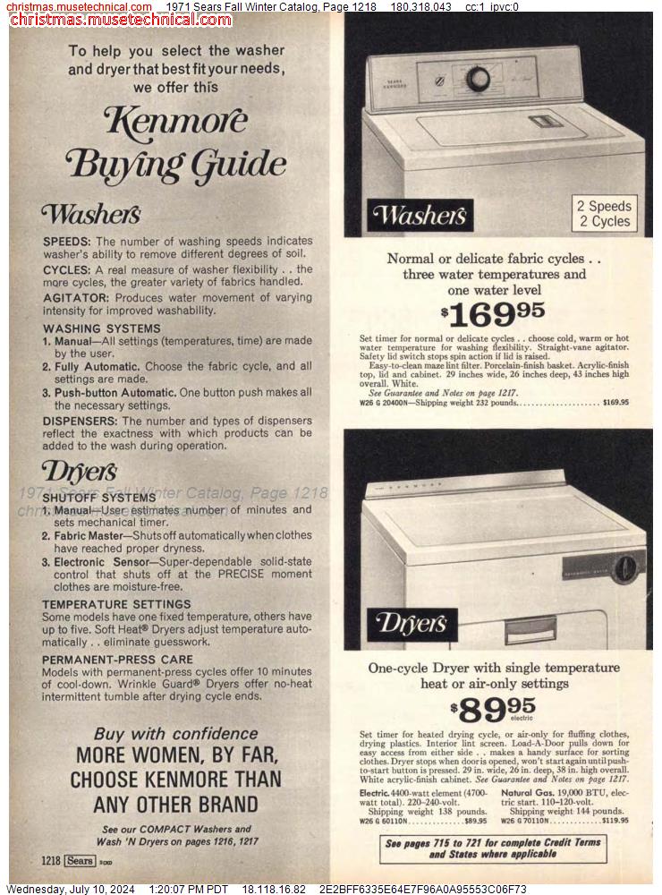 1971 Sears Fall Winter Catalog, Page 1218