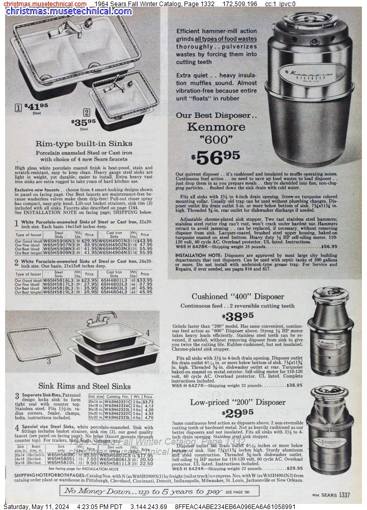 1964 Sears Fall Winter Catalog, Page 1332