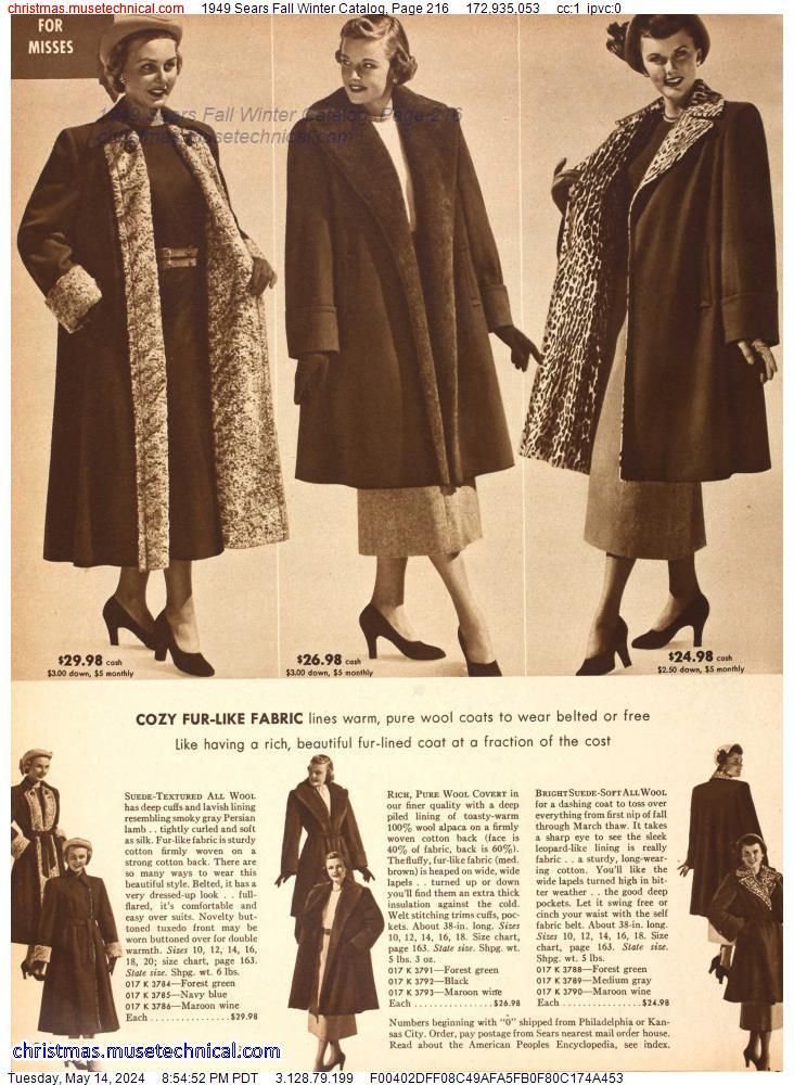 1949 Sears Fall Winter Catalog, Page 216
