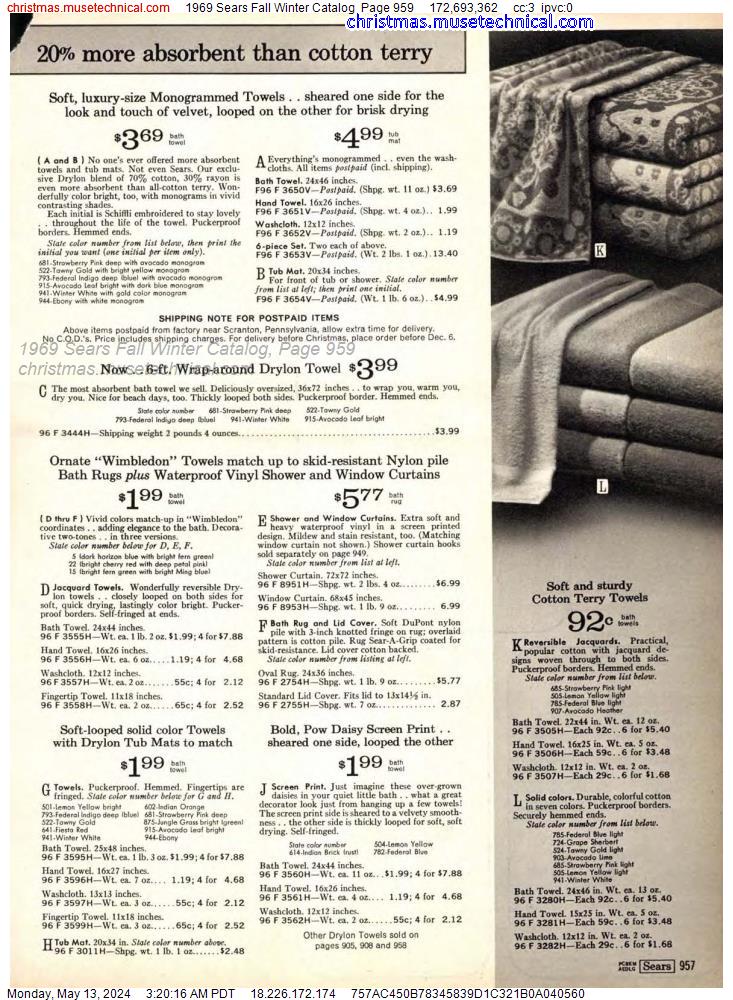 1969 Sears Fall Winter Catalog, Page 959