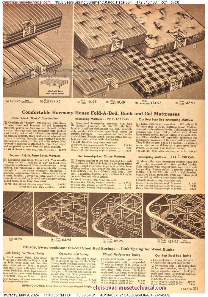 1958 Sears Spring Summer Catalog, Page 854
