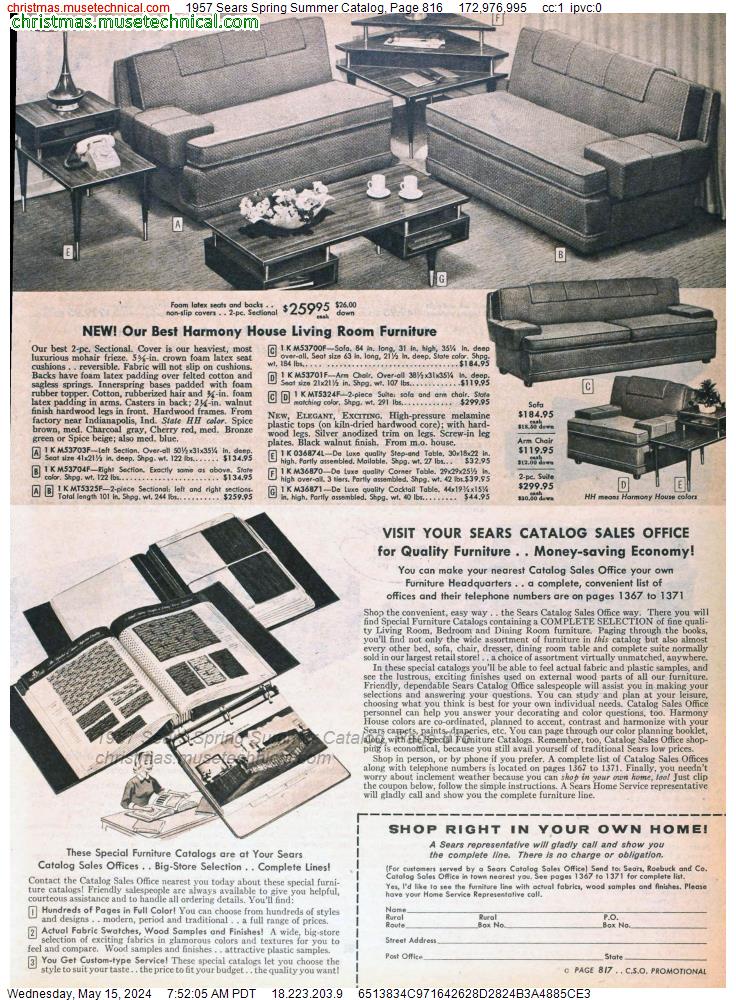 1957 Sears Spring Summer Catalog, Page 816