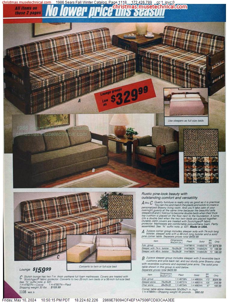 1986 Sears Fall Winter Catalog, Page 1118