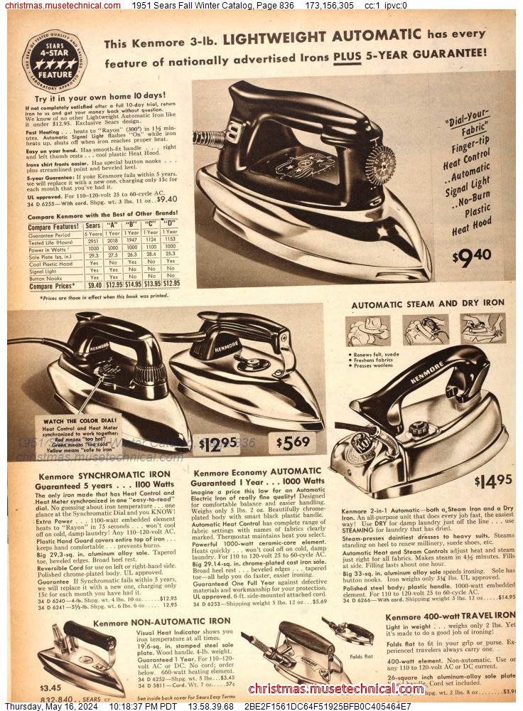 1951 Sears Fall Winter Catalog, Page 836