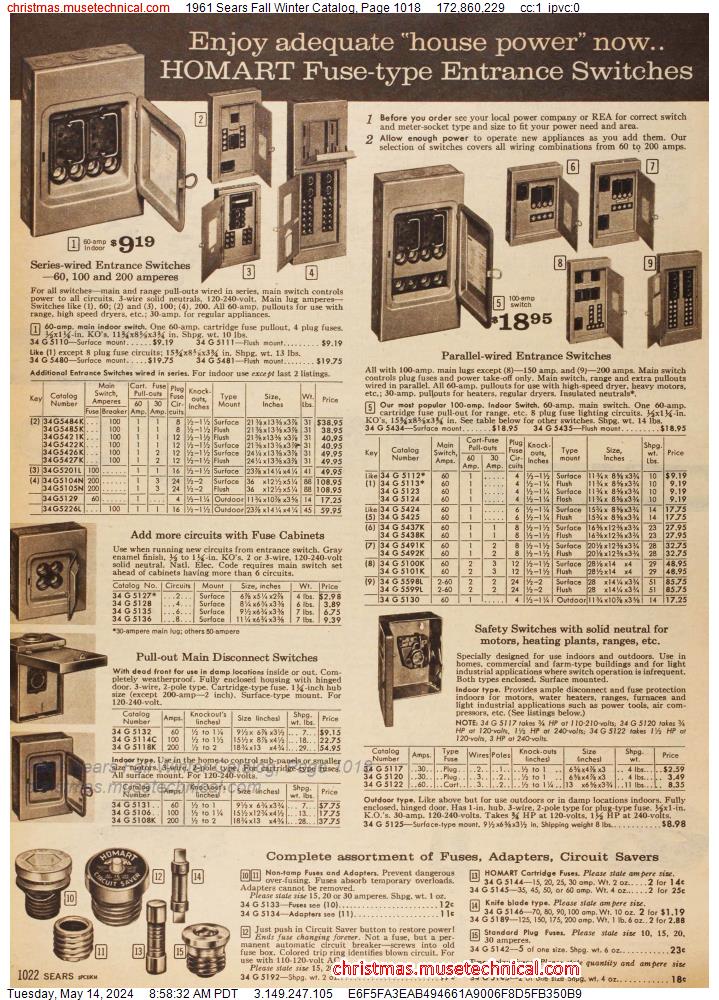 1961 Sears Fall Winter Catalog, Page 1018