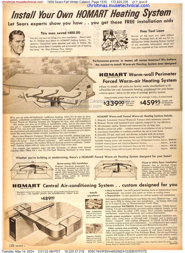1958 Sears Fall Winter Catalog, Page 1330