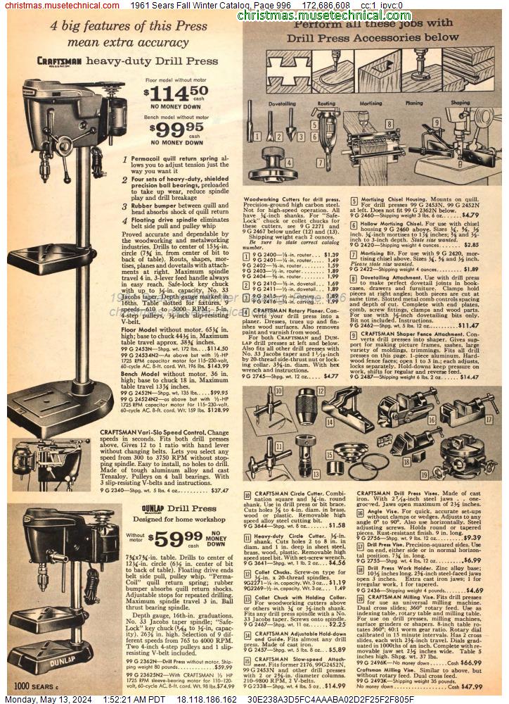 1961 Sears Fall Winter Catalog, Page 996