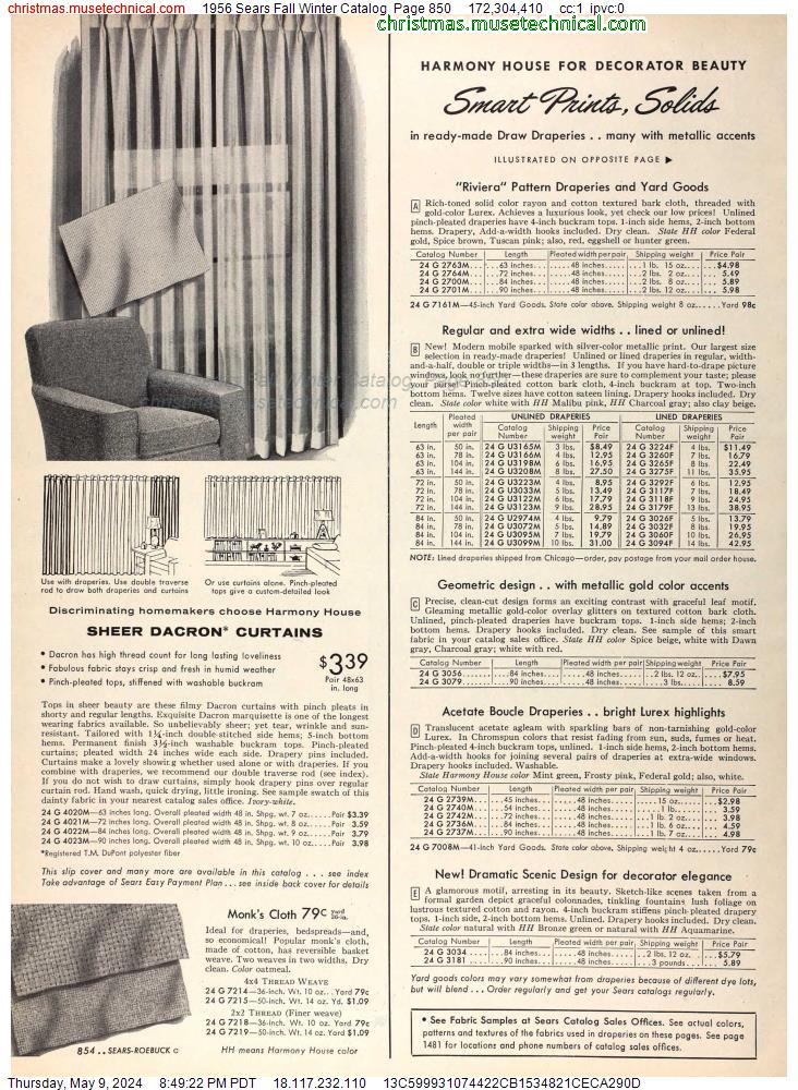 1956 Sears Fall Winter Catalog, Page 850