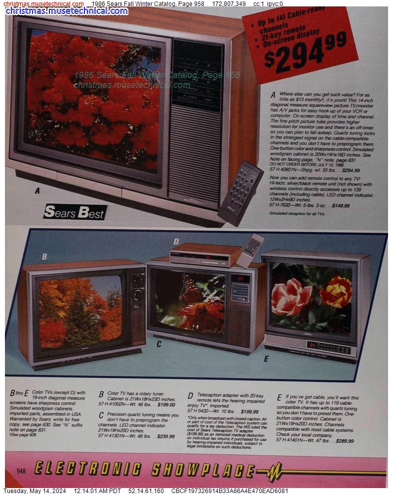 1986 Sears Fall Winter Catalog, Page 958