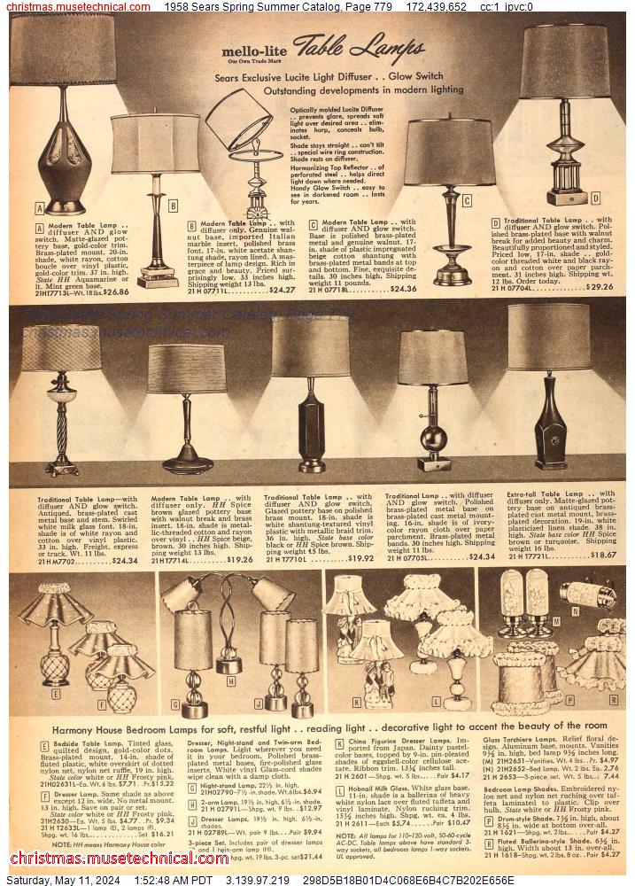 1958 Sears Spring Summer Catalog, Page 779