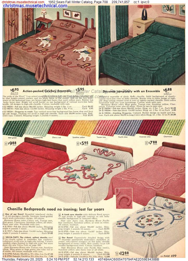 1952 Sears Fall Winter Catalog, Page 708