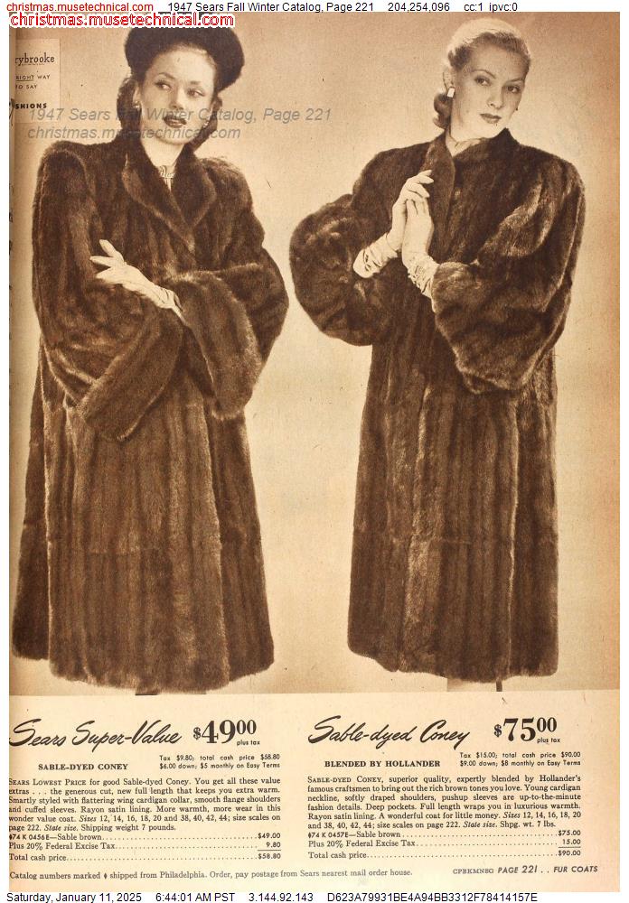 1947 Sears Fall Winter Catalog, Page 221