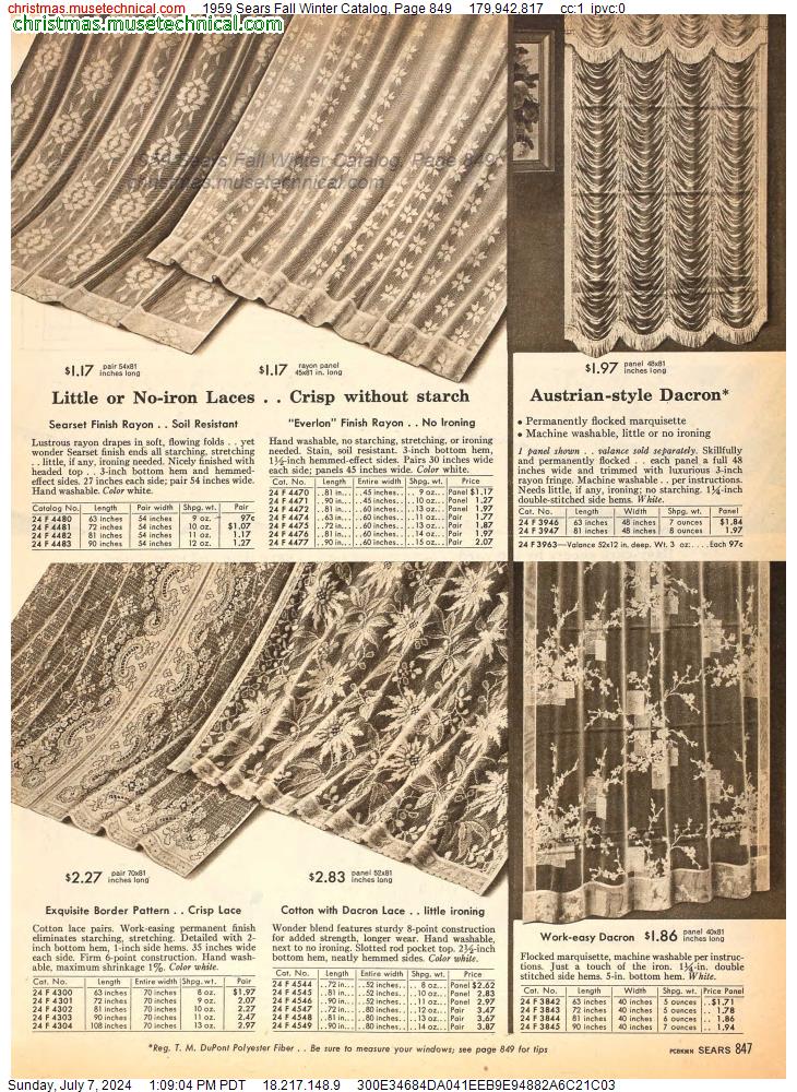 1959 Sears Fall Winter Catalog, Page 849