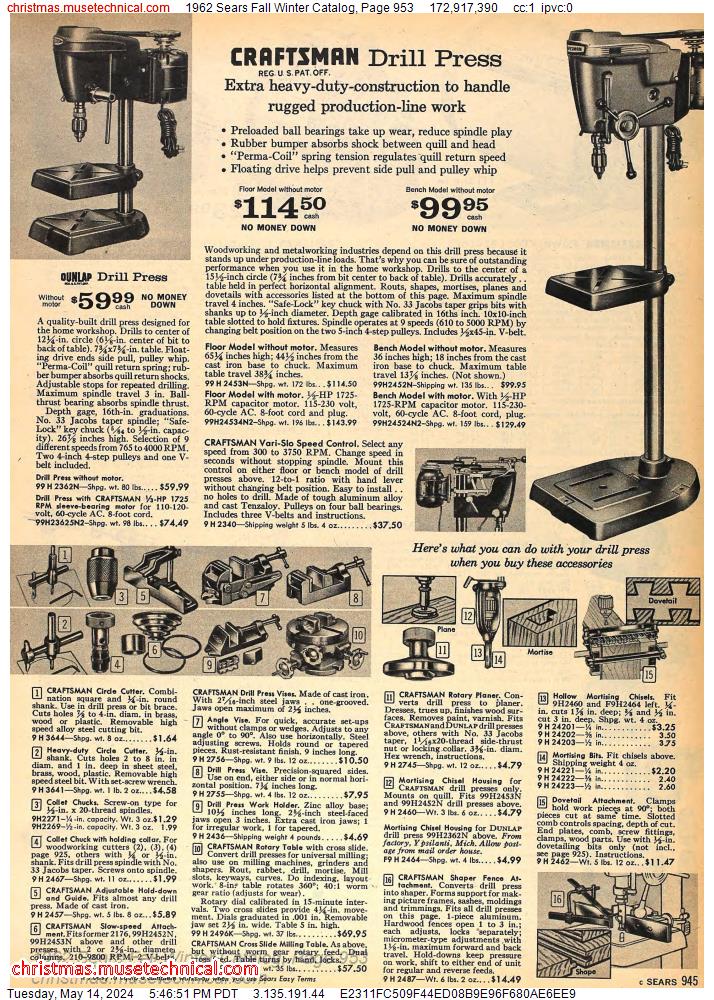 1962 Sears Fall Winter Catalog, Page 953