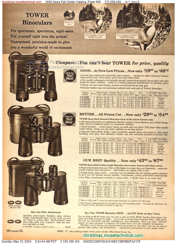 1958 Sears Fall Winter Catalog, Page 998