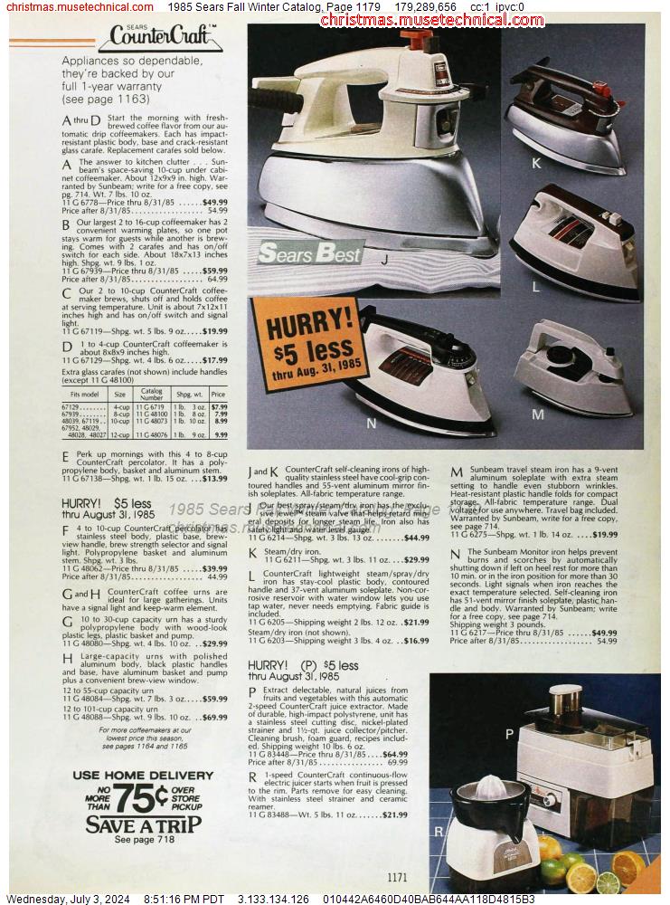 1985 Sears Fall Winter Catalog, Page 1179