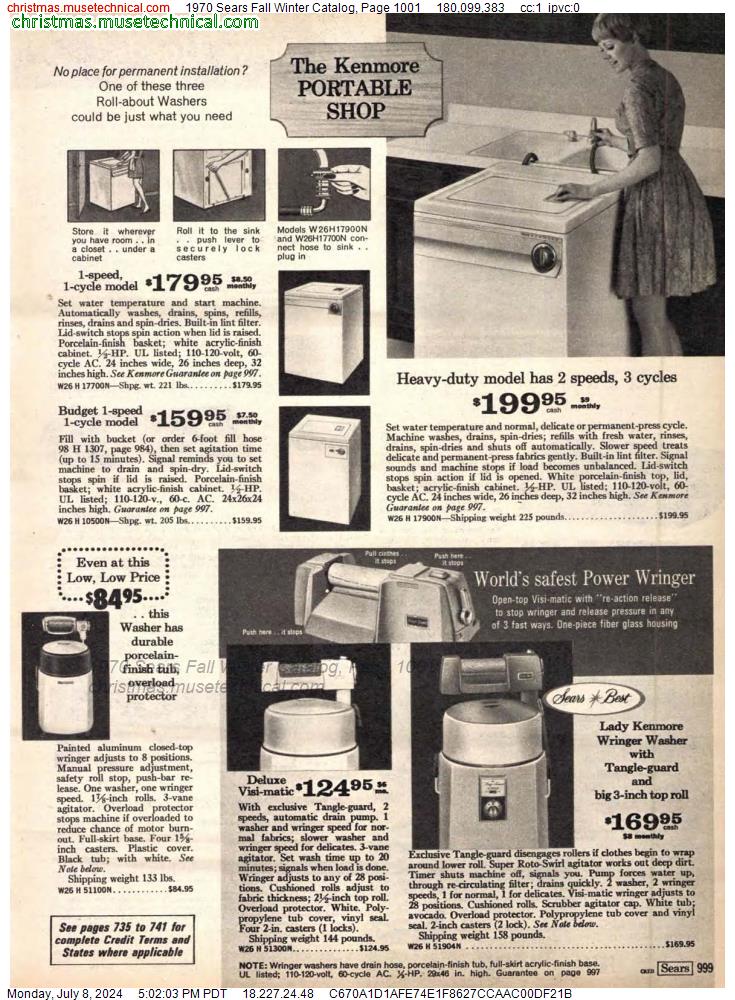 1970 Sears Fall Winter Catalog, Page 1001